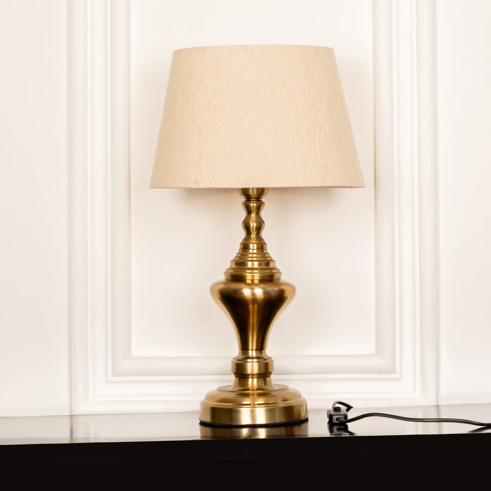 Divine Trends Antique Brass Finish Trophy Table Lamp 20.5 inches Height with 12 inches Off White Lampshade