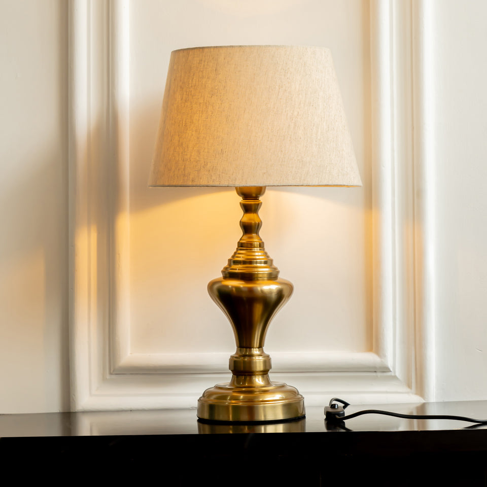 Divine Trends Antique Brass Finish Trophy Table Lamp 20.5 inches Height with 12 inches Off White Lampshade