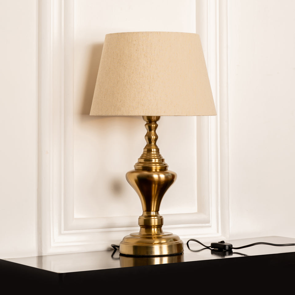 Divine Trends Antique Brass Finish Trophy Table Lamp 20.5 inches Height with 12 inches Off White Lampshade