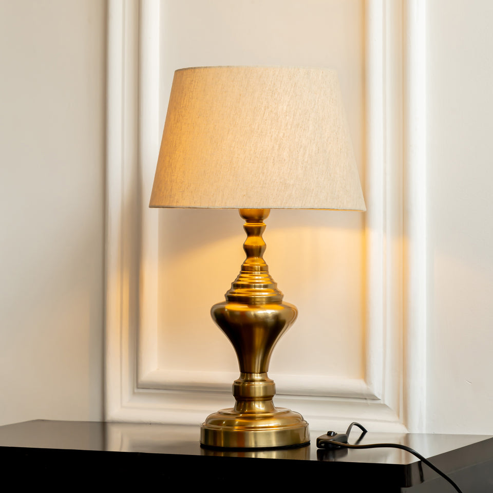Divine Trends Antique Brass Finish Trophy Table Lamp 20.5 inches Height with 12 inches Off White Lampshade