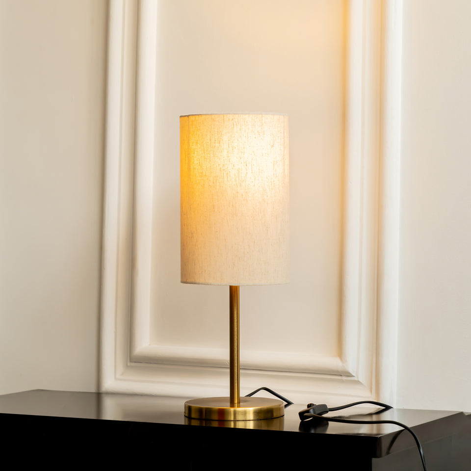 Divine Trends Bedroom Table Lamp Antique Brass Finish 19 inches Height with Off White Cylinder Lampshade