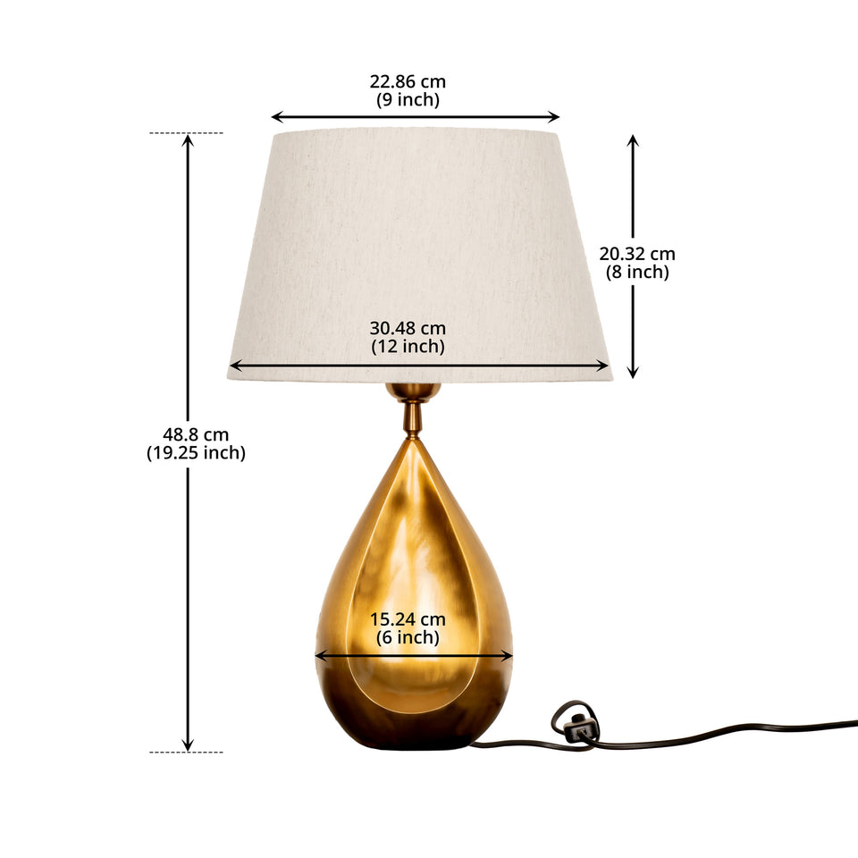 Divine Trends Drop Antique Brass Finish Table Lamp with Off White 12 inches Lampshade