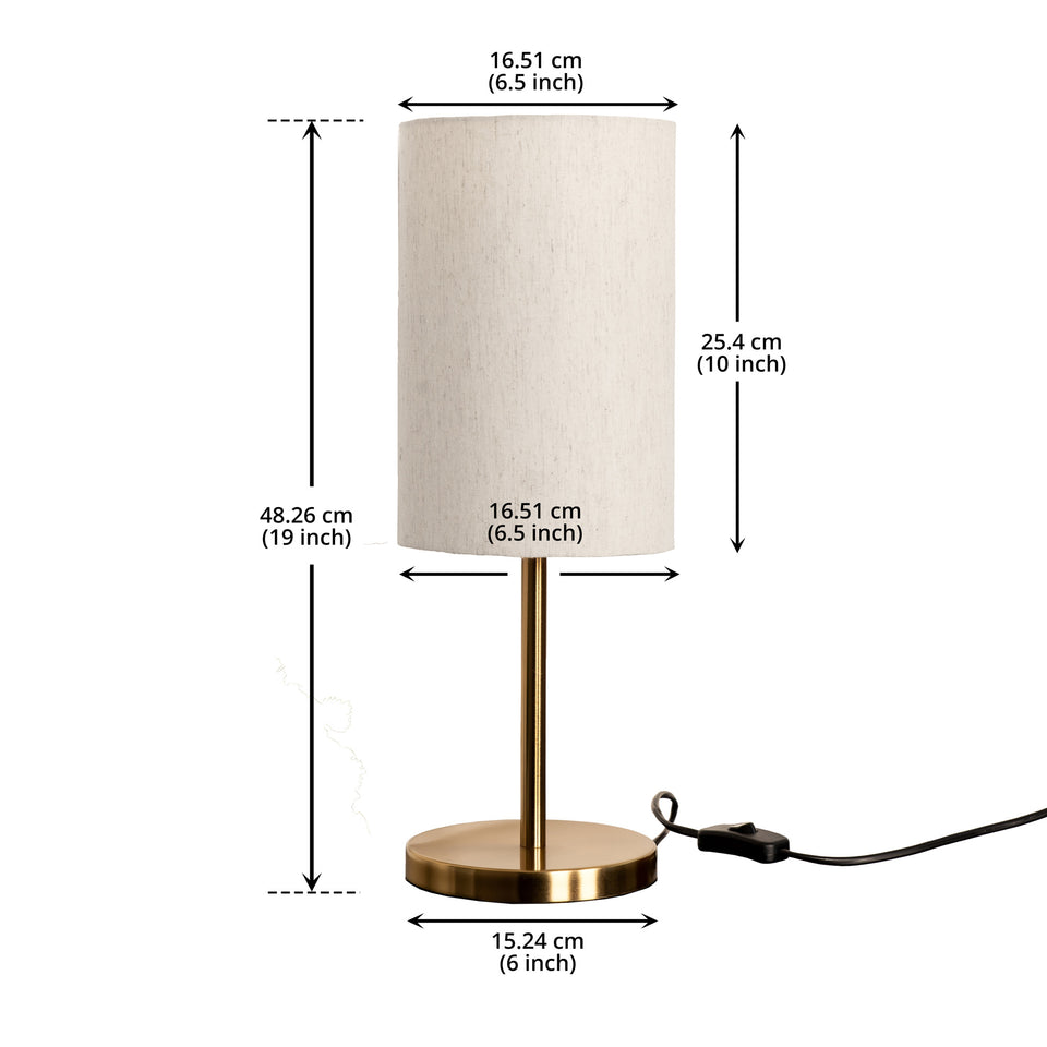 Divine Trends Bedroom Table Lamp Antique Brass Finish 19 inches Height with Off White Cylinder Lampshade