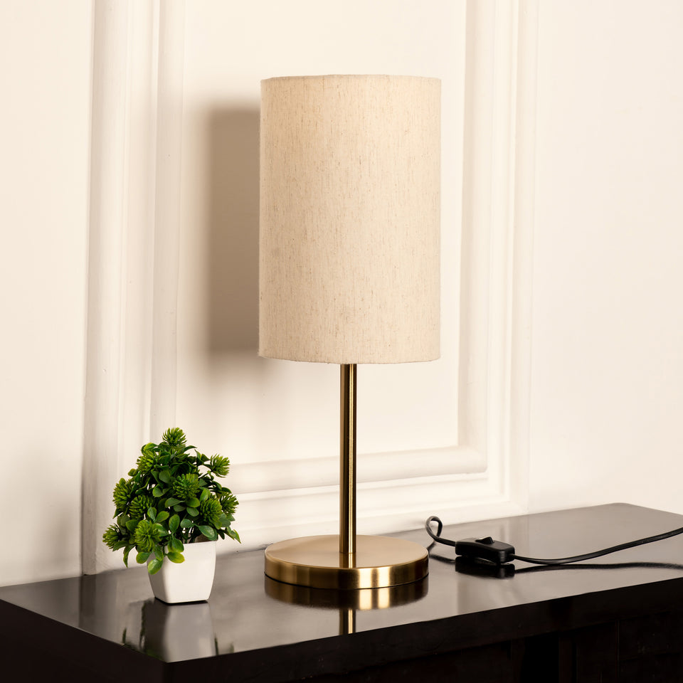 Divine Trends Bedroom Table Lamp Antique Brass Finish 19 inches Height with Off White Cylinder Lampshade