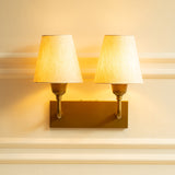 Divine Trends Brass Antique Finish Double Elbow Wall Lamp with Off White Lampshade