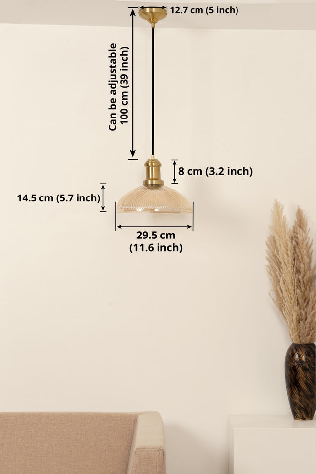 Divine Trends Pendant Hanging Glass Lamps Half Ribbed Golden Luster Pack of 1
