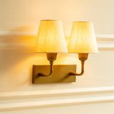 Divine Trends Brass Antique Finish Double Elbow Wall Lamp with Off White Lampshade