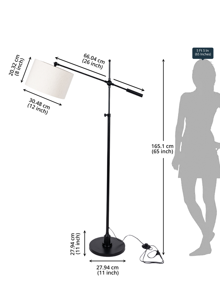 Divine Trends Black Polished Modern Reading Floor Lamp Task Standing - Adjustable Height & Moveable