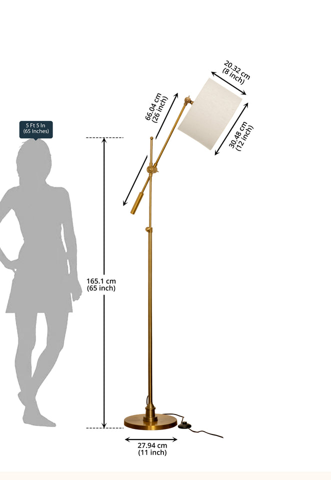 Divine Trends Antique Brass Finish Modern Reading Floor Lamp Task Standing - Adjustable Height & Moveable