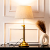 Divine Trends Brass Antique Finish Adjustable Height Table Lamp with Off White 12 inches Lampshade