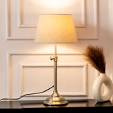 Divine Trends Satin Nickel Finish Adjustable Height Table Lamp with Off White 12 inches Lampshade