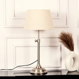 Divine Trends Satin Nickel Finish Adjustable Height Table Lamp with Off White 12 inches Lampshade