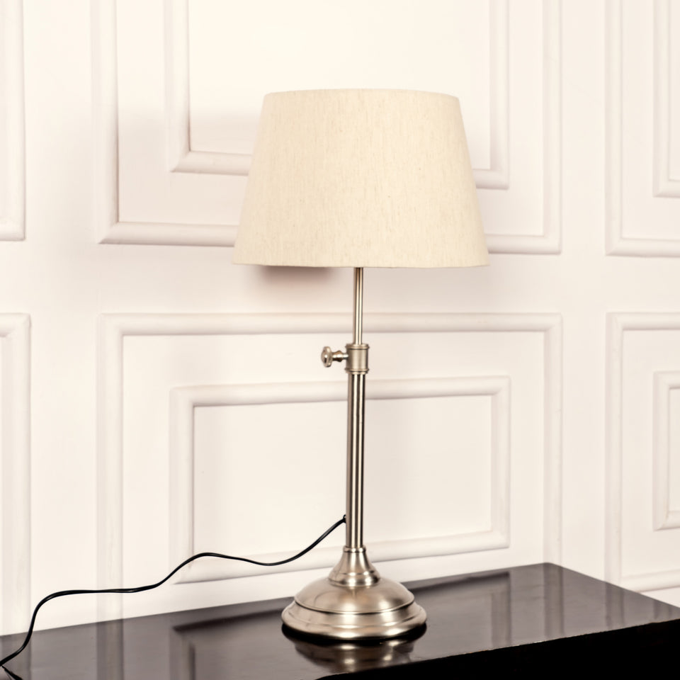 Divine Trends Satin Nickel Finish Adjustable Height Table Lamp with Off White 12 inches Lampshade