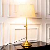 Divine Trends Brass Antique Finish Adjustable Height Table Lamp with Off White 12 inches Lampshade
