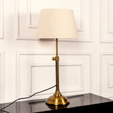 Divine Trends Brass Antique Finish Adjustable Height Table Lamp with Off White 12 inches Lampshade