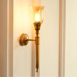 Divine Trends Brass Antique Finish Corrugated Wall Lamp with Chimney Glass Golden Luster Shade