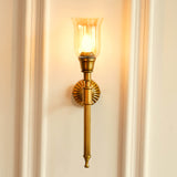 Divine Trends Brass Antique Finish Corrugated Wall Lamp with Chimney Glass Golden Luster Shade
