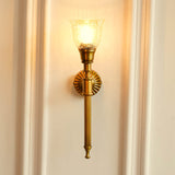 Divine Trends Brass Antique Finish Corrugated Wall Lamp with Cup Crackled Glass Golden Luster Shade