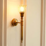 Divine Trends Brass Antique Finish Corrugated Wall Lamp with Cup Crackled Glass Golden Luster Shade