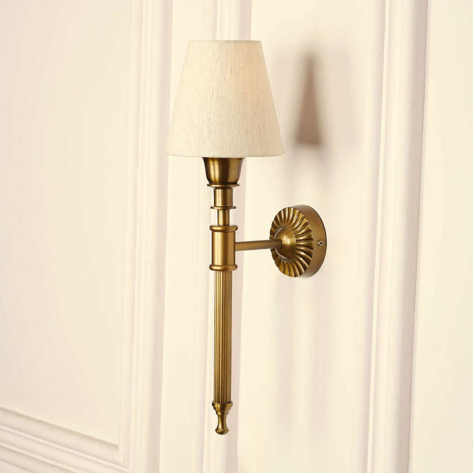 Divine Trends Brass Antique Finish Corrugated Wall Lamp with Off White Shade