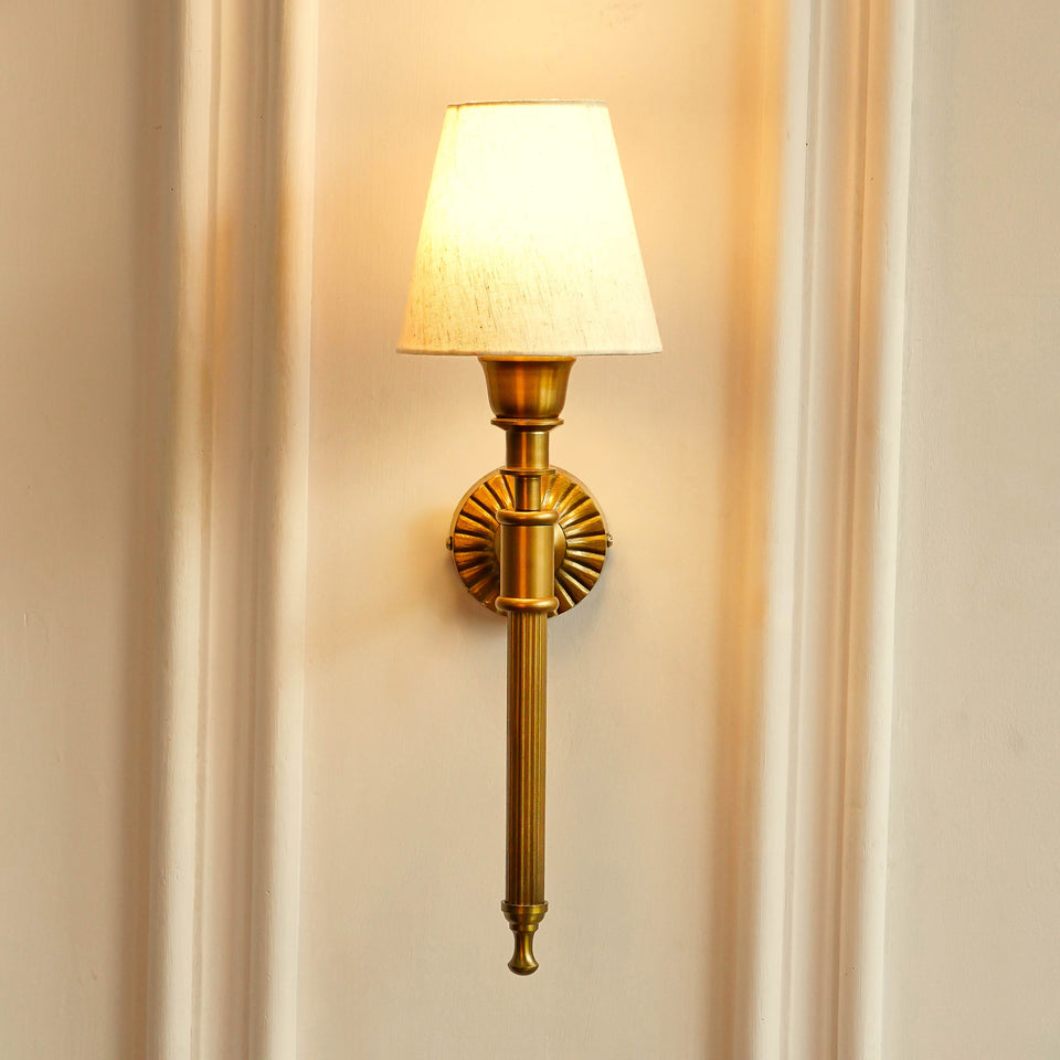 Divine Trends Brass Antique Finish Corrugated Wall Lamp with Off White Shade