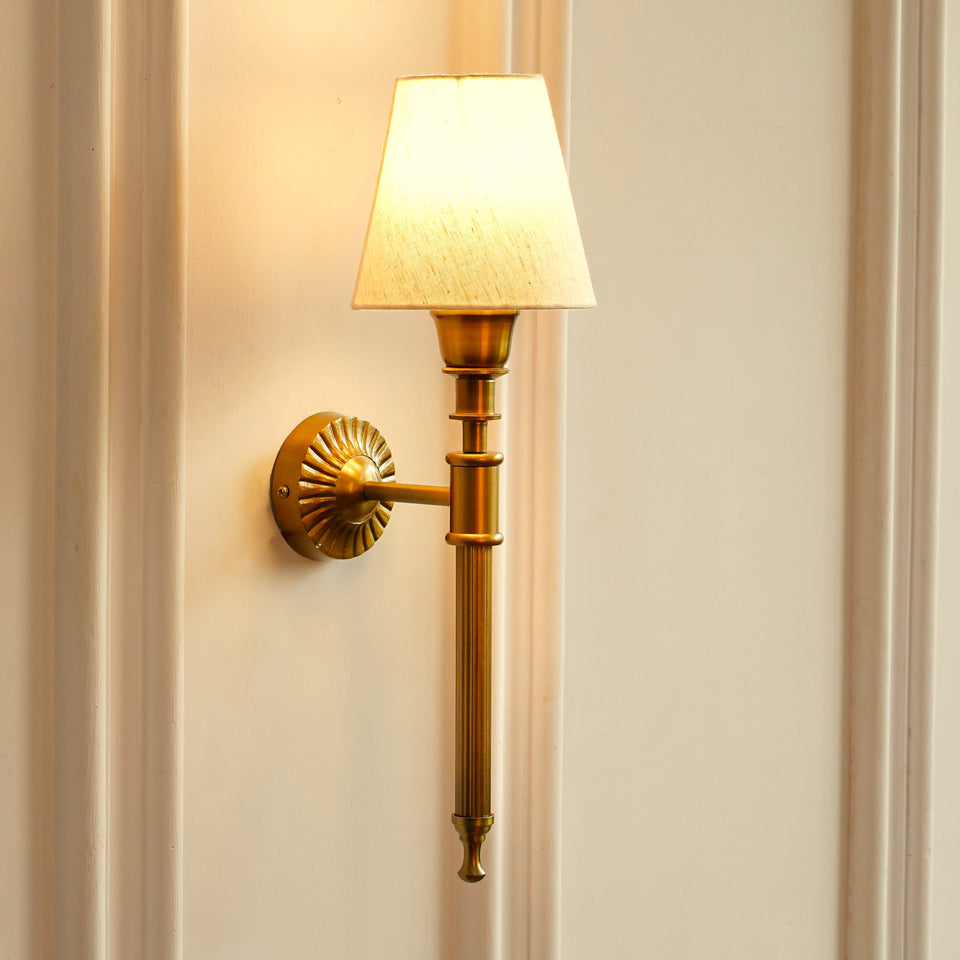 Divine Trends Brass Antique Finish Corrugated Wall Lamp with Off White Shade