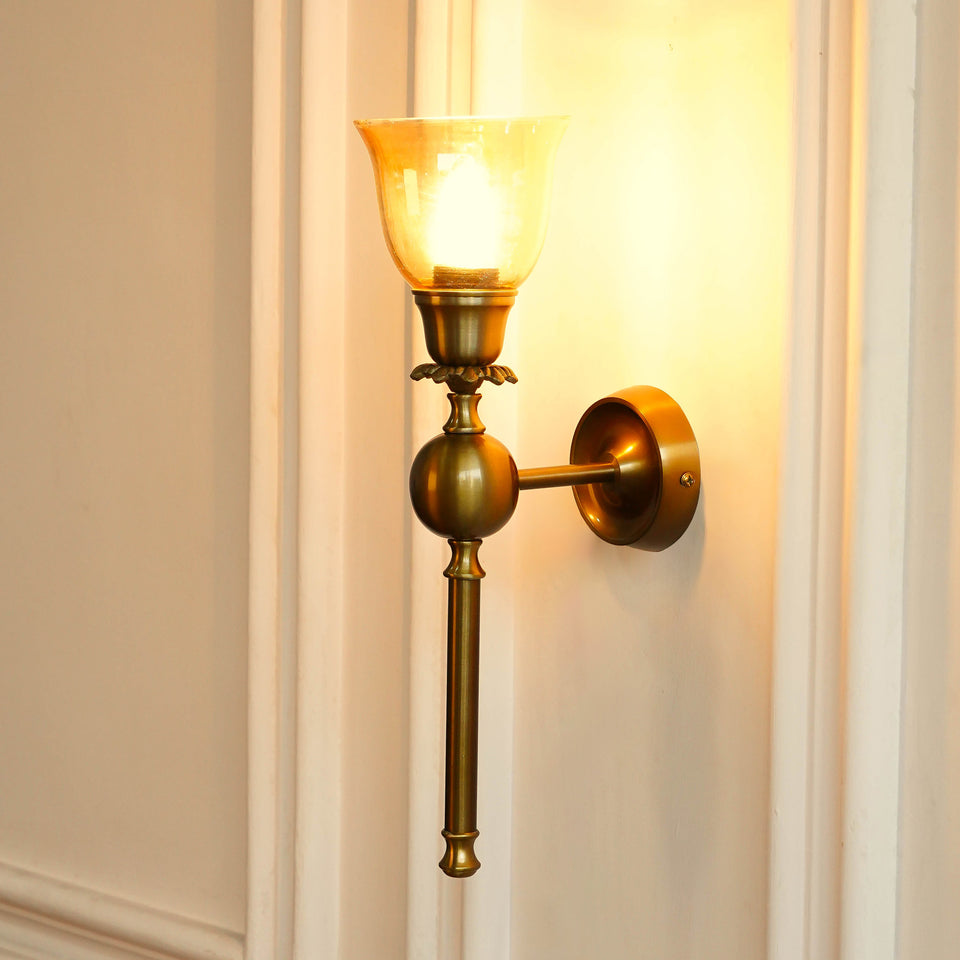 Divine Trends Brass Antique Finish Ball Wall Lamp with Cup Glass Golden Luster Shade