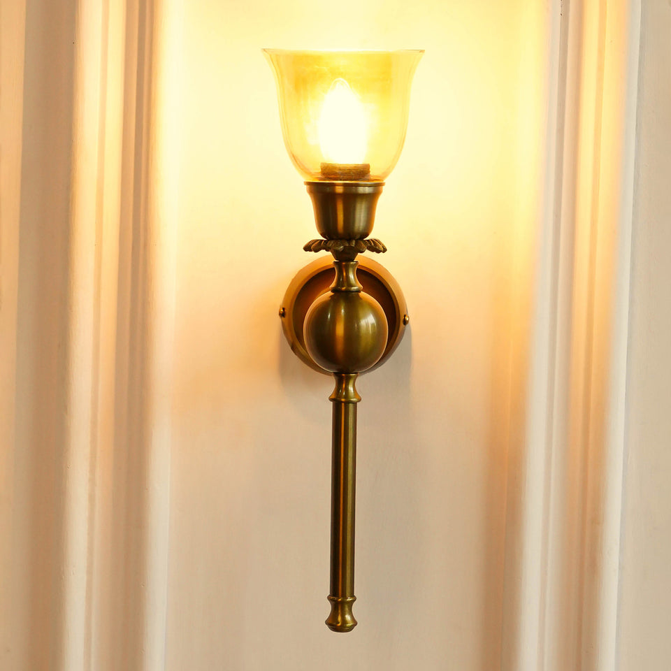Divine Trends Brass Antique Finish Ball Wall Lamp with Cup Glass Golden Luster Shade