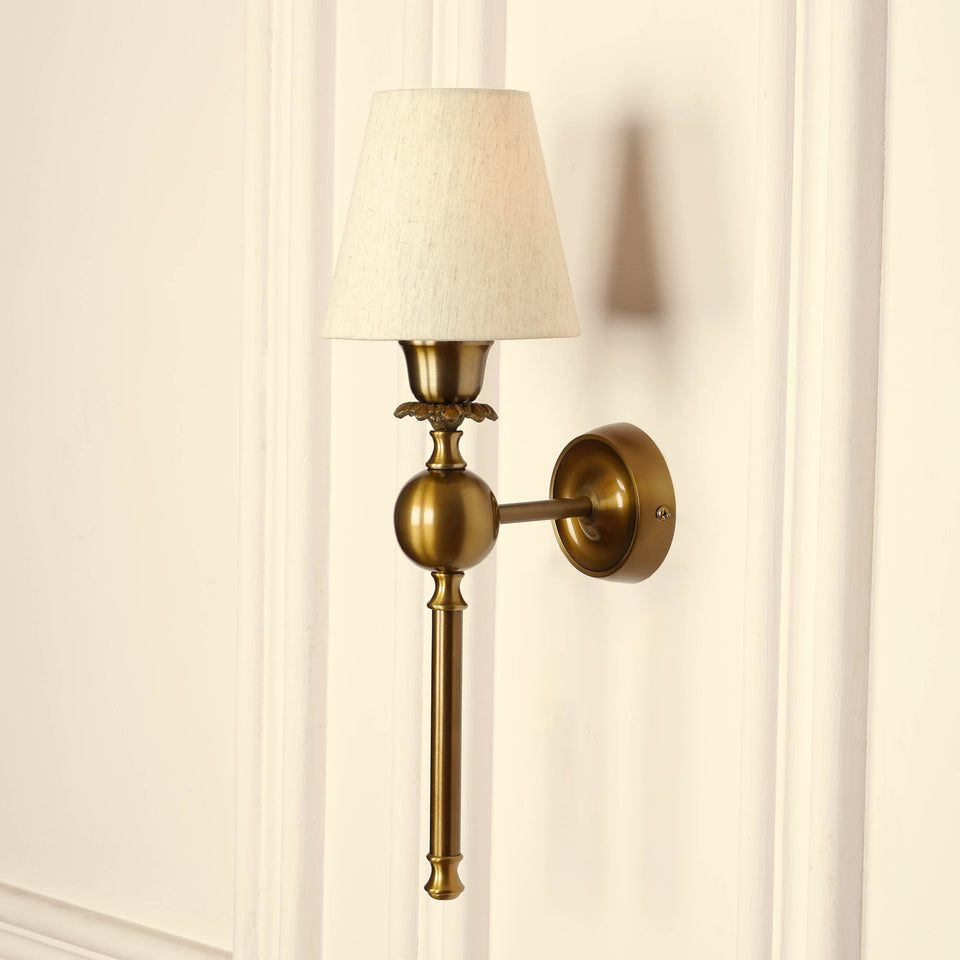 Divine Trends Brass Antique Finish Ball Wall Lamp with Off White Shade