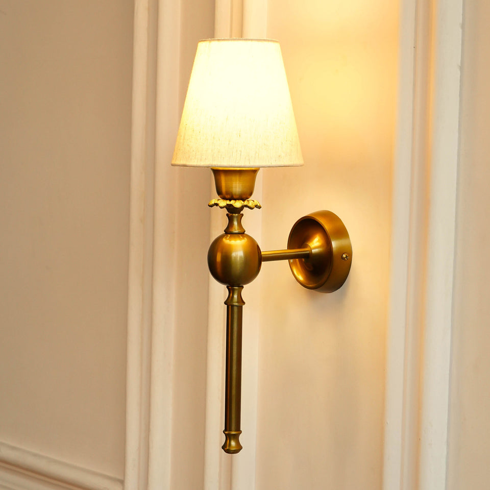 Divine Trends Brass Antique Finish Ball Wall Lamp with Off White Shade