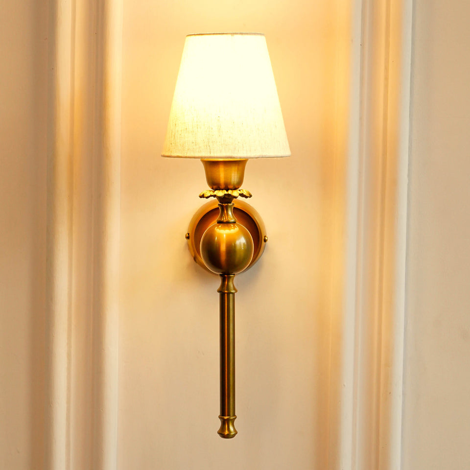 Divine Trends Brass Antique Finish Ball Wall Lamp with Off White Shade