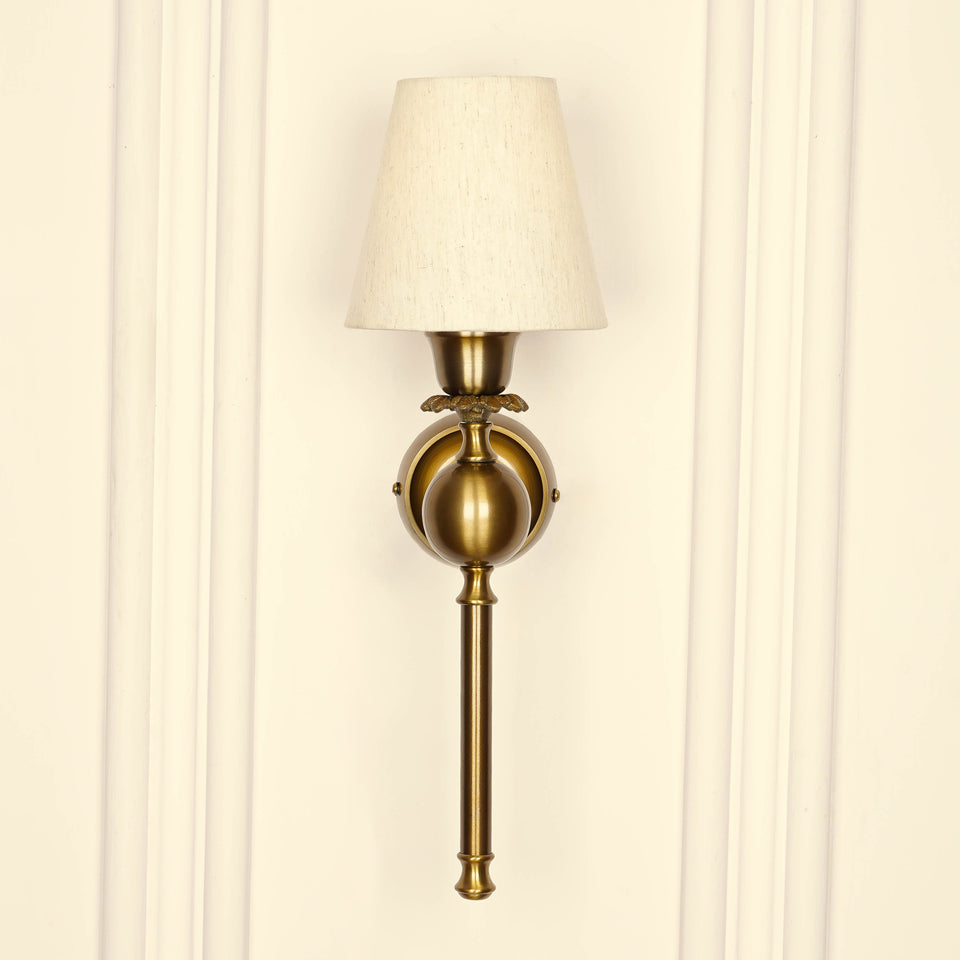 Divine Trends Brass Antique Finish Ball Wall Lamp with Off White Shade