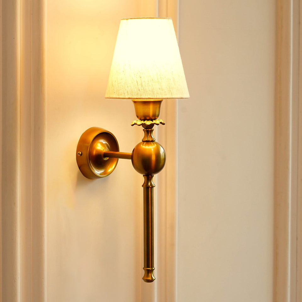 Divine Trends Brass Antique Finish Ball Wall Lamp with Off White Shade
