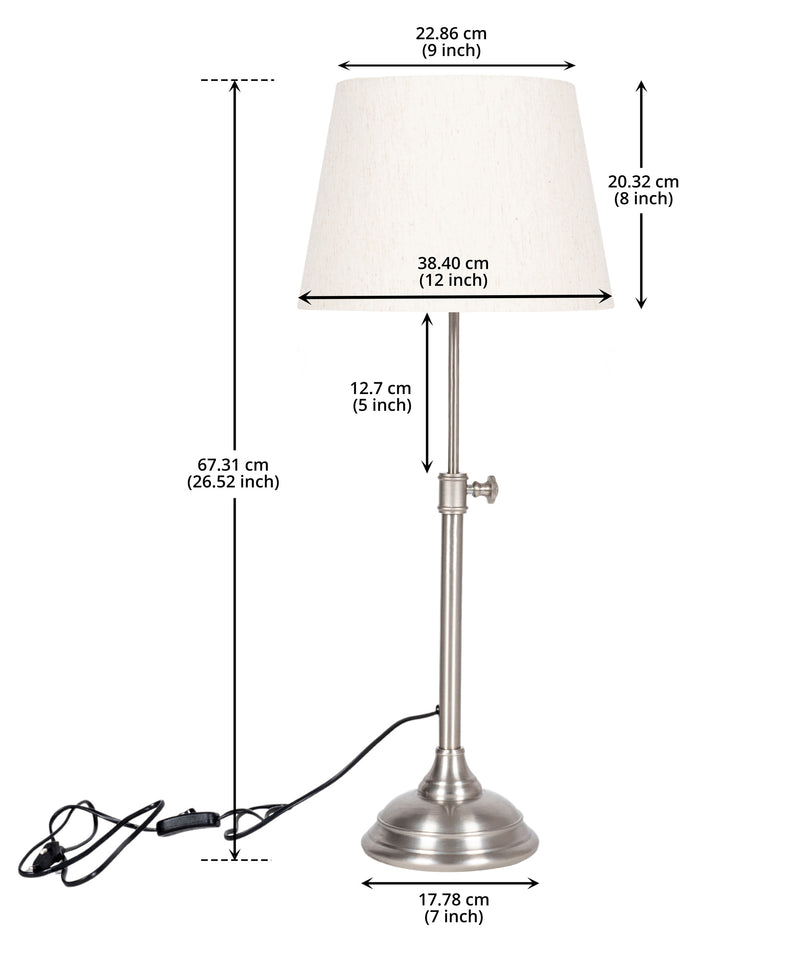 Divine Trends Satin Nickel Finish Adjustable Height Table Lamp with Off White 12 inches Lampshade