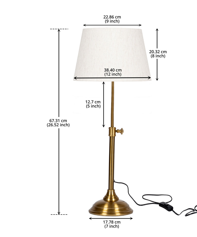 Divine Trends Brass Antique Finish Adjustable Height Table Lamp with Off White 12 inches Lampshade