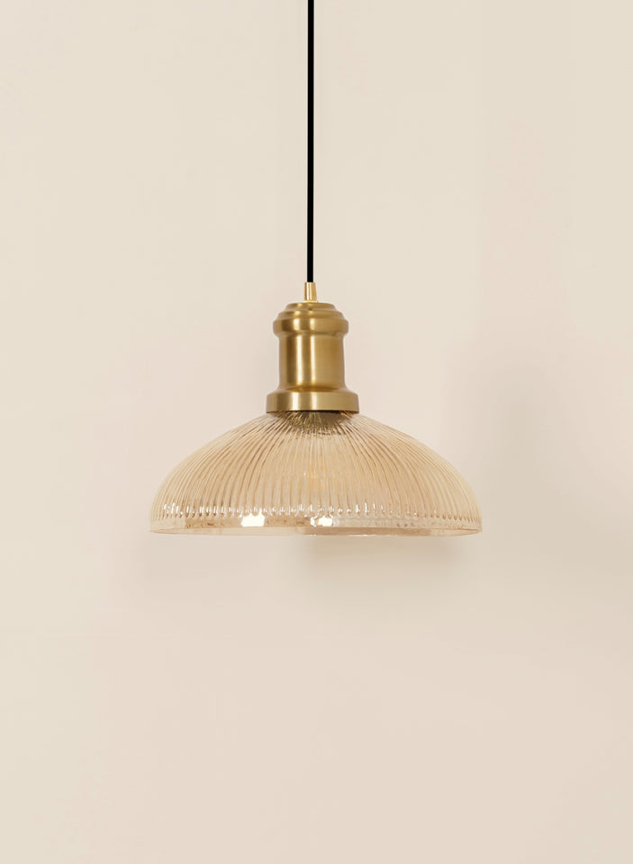 Divine Trends Pendant Hanging Glass Lamps Half Ribbed Golden Luster Pack of 1