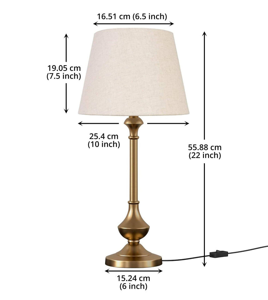 Divine Trends Brass Antique Gold Finish Table Lamp 22 Inches Height with Off White 10 Inches Diameter Lampshade