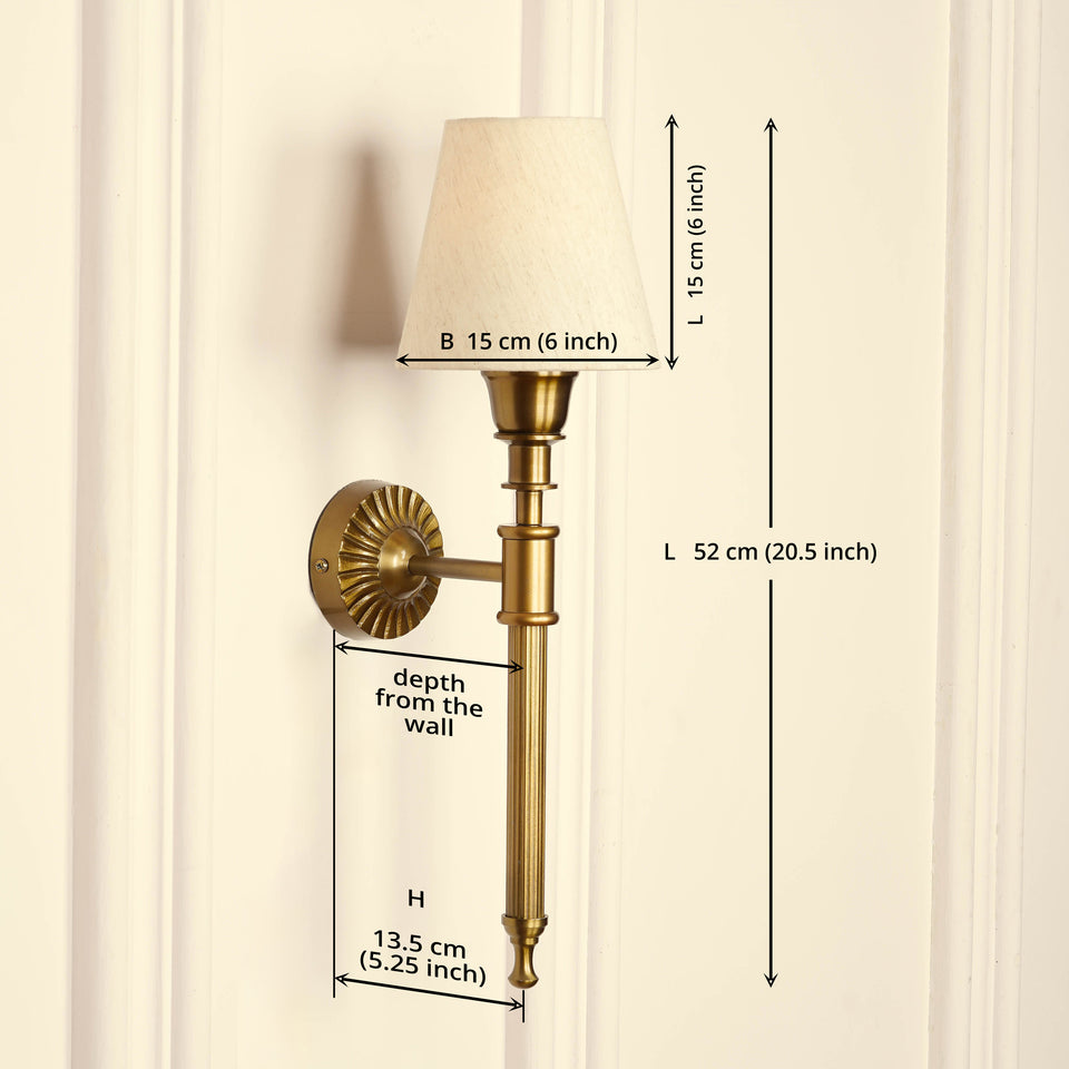 Divine Trends Brass Antique Finish Corrugated Wall Lamp with Off White Shade
