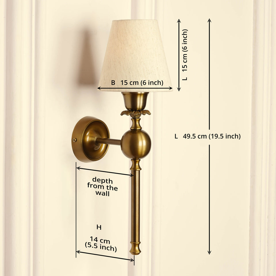 Divine Trends Brass Antique Finish Ball Wall Lamp with Off White Shade
