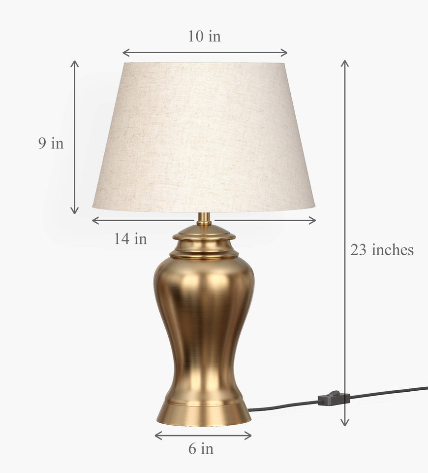 Divine Trends Table Lamp Brass Antique for Living room, Bedside table with Off White Lamp Shade - Royal lamp 23 Inches Height
