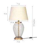 Glass Table Lamp Brass Antique for Living room, Bedroom with Off White Lamp Shade - Diamond Cut Glass design 19 Inches Height