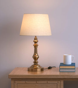 Table Lamp Brass Antique for Bedside, Living room with Off White Lamp Shade - Bedroom lamp 21 Inches Height