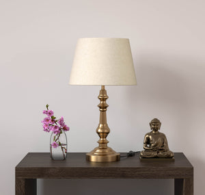 Table Lamp Brass Antique for Bedside, Living room with Off White Lamp Shade - Bedroom lamp 21 Inches Height