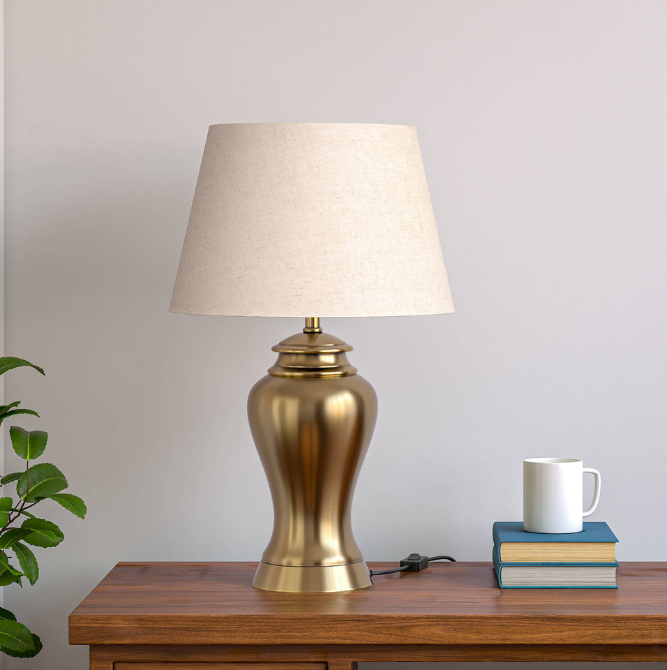 Divine Trends Table Lamp Brass Antique for Living room, Bedside table with Off White Lamp Shade - Royal lamp 23 Inches Height