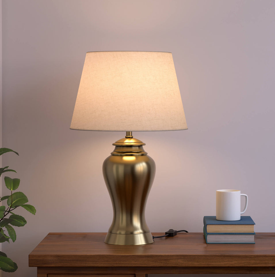 Divine Trends Table Lamp Brass Antique for Living room, Bedside table with Off White Lamp Shade - Royal lamp 23 Inches Height