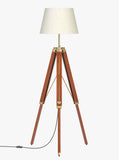 Tripod Floor Lamp Standing Brown Polished Brass Antique for Living room, Bedroom - Adjustable height with Off white Lamp shade