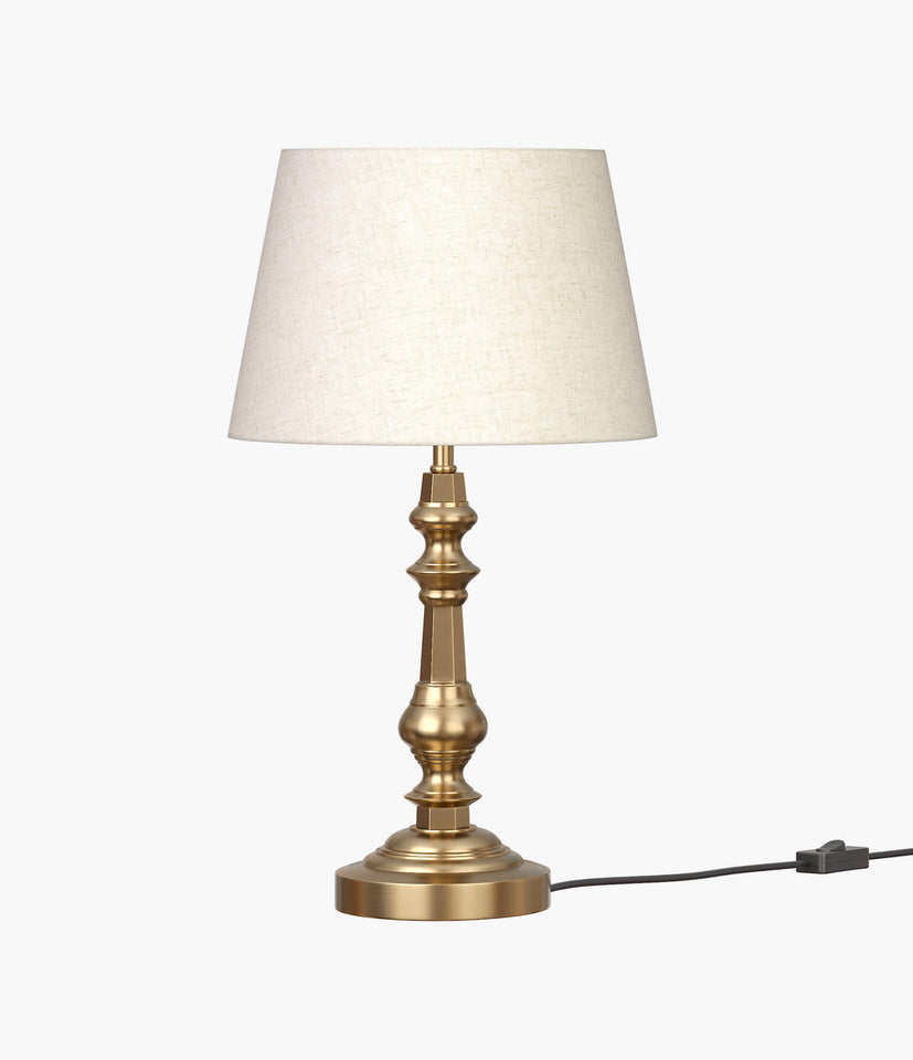 Table Lamp Brass Antique for Bedside, Living room with Off White Lamp Shade - Bedroom lamp 21 Inches Height