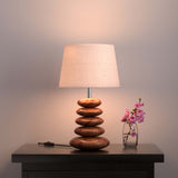 Wooden Pebble Table Lamp 18 Inches Height With 10 Inches Diameter Lamp Shade For Bedroom, Bedside, Living Room, Home Decoration, Hotel (Cream Jute, Pack of 1)