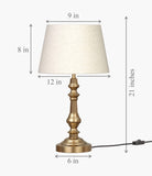 Table Lamp Brass Antique for Bedside, Living room with Off White Lamp Shade - Bedroom lamp 21 Inches Height