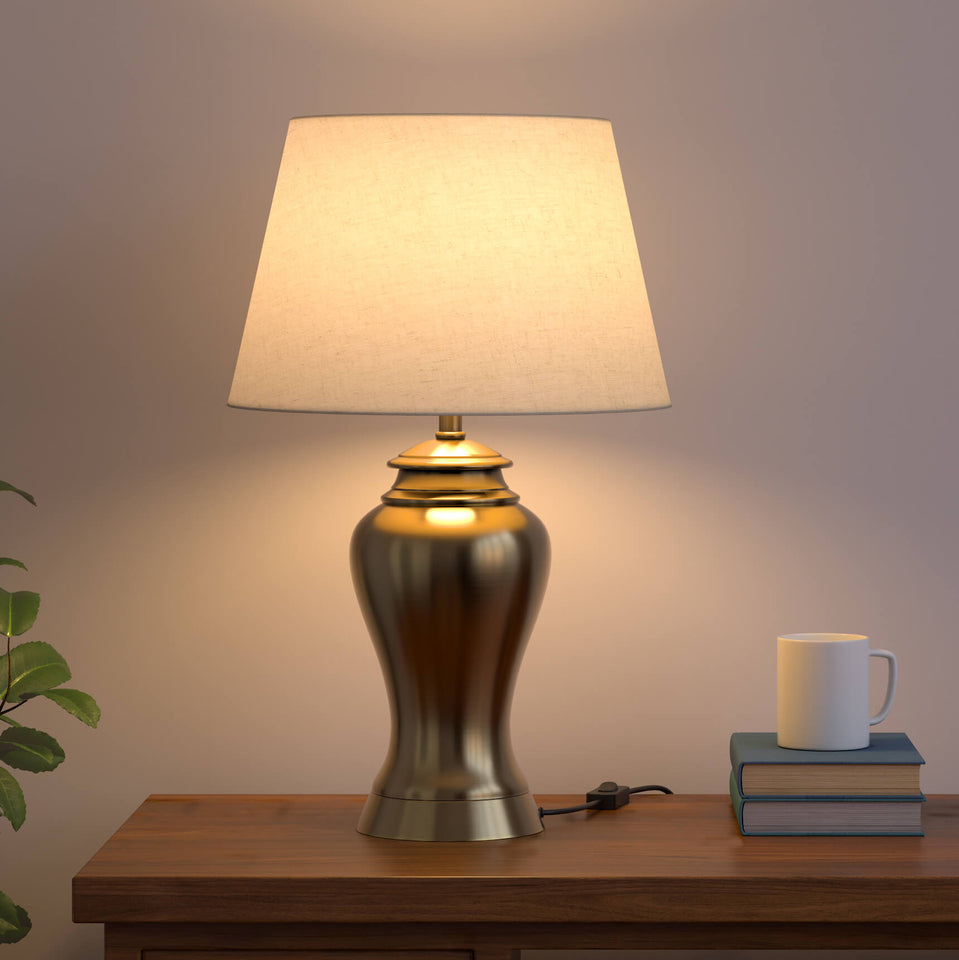 Divine Trends Table Lamp Brass Antique for Living room, Bedside table with Off White Lamp Shade - Royal lamp 23 Inches Height